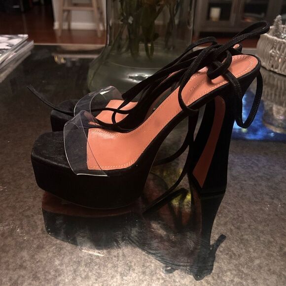 Amina Muaddi Sita Suede Platform Sandals - Picture 8 of 10